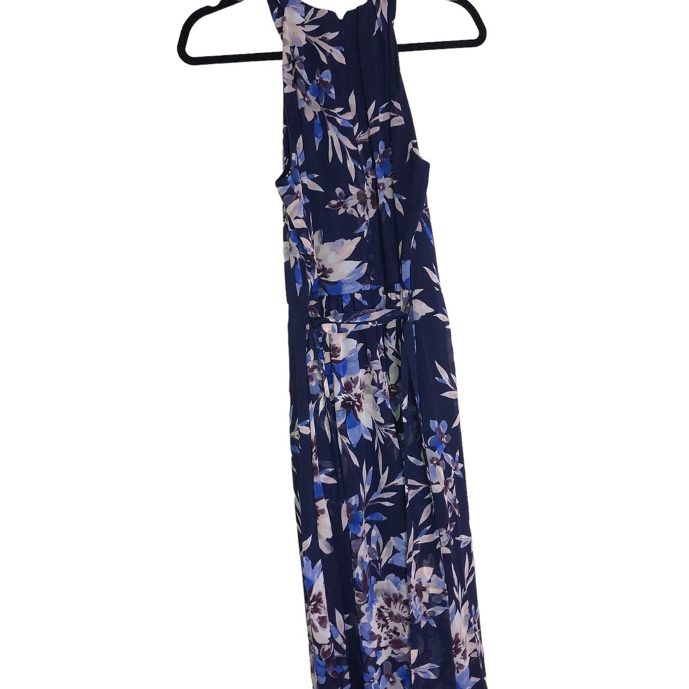 Eliza J Navy Blue Floral Halter Maxi Evening Wedding Party Dress Size 8 - Picture 7 of 14